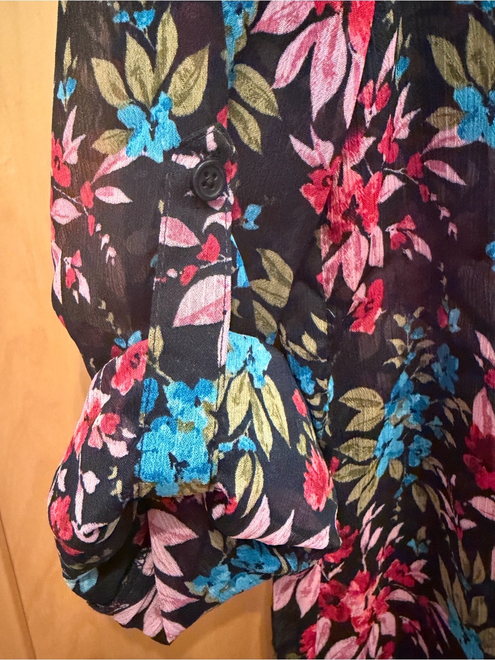 Kut from the Kloth Black Floral Button-Up Blouse with Pink & Blue Flowers - Picture 4 of 4